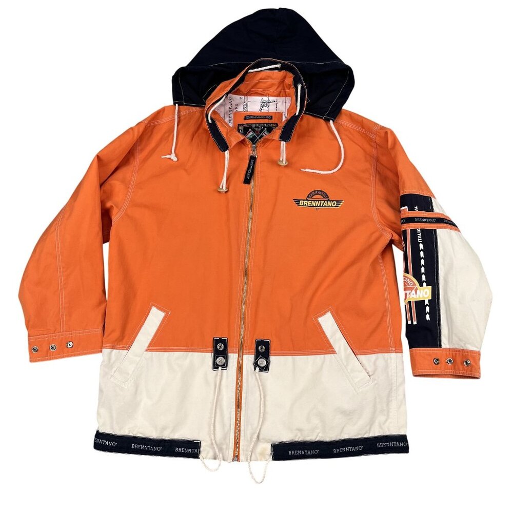 Brenntano 100 Car Racing Italian Casual Orange Hooded Jacket Sz Large